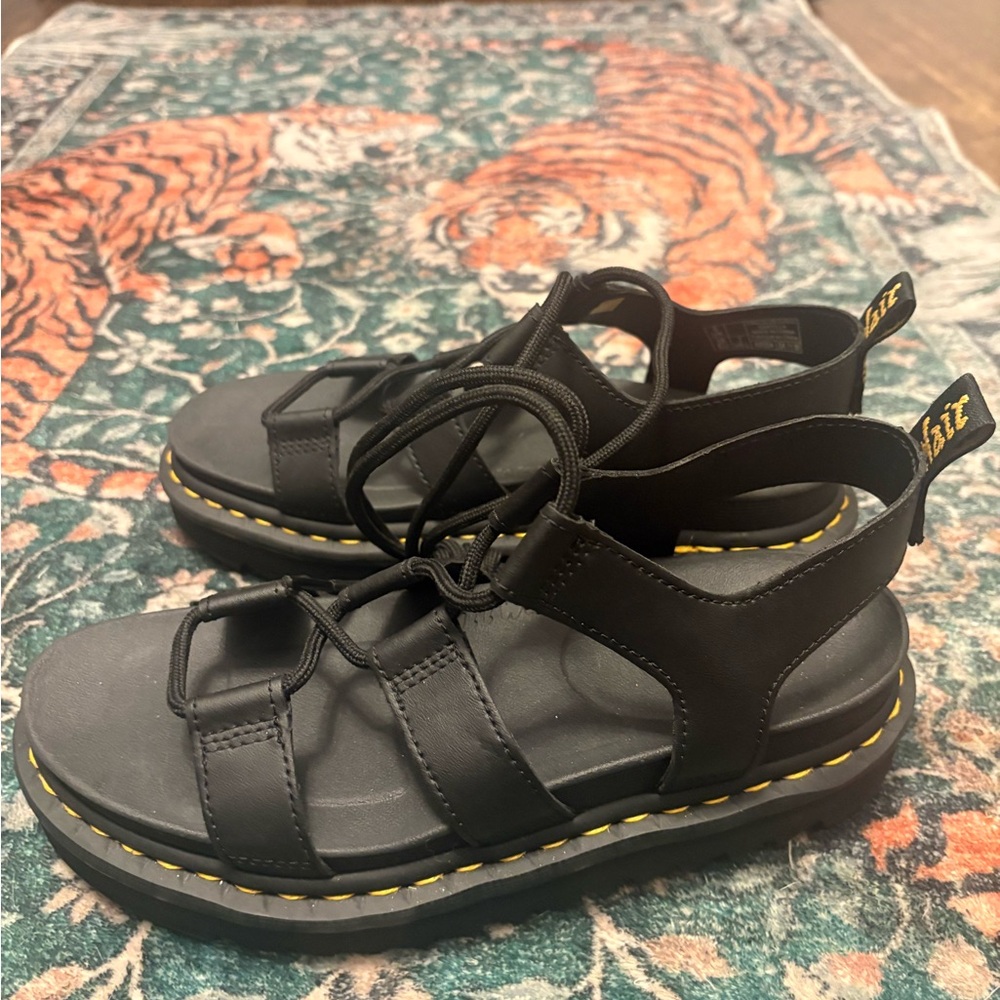 Dr. Martens Black Sandals with Yellow Stitching